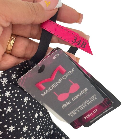 Maidenform Womens 34B Black & White Dotted Demi Coverage Push-Up Bra With Tags - Picture 6 of 11